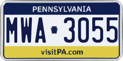PA license plate MWA3055