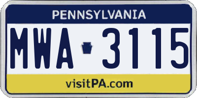 PA license plate MWA3115