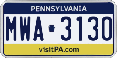 PA license plate MWA3130