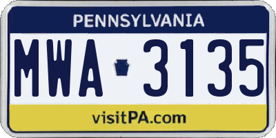 PA license plate MWA3135