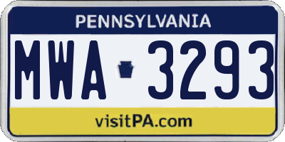 PA license plate MWA3293