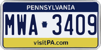 PA license plate MWA3409