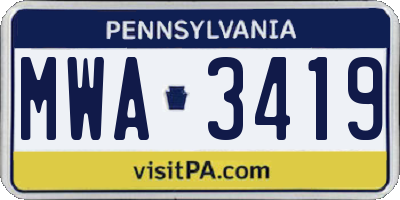 PA license plate MWA3419