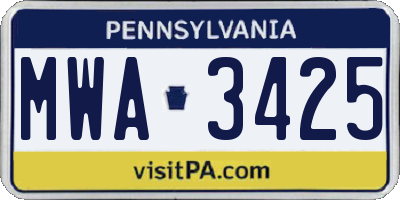 PA license plate MWA3425