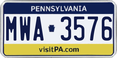 PA license plate MWA3576