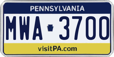 PA license plate MWA3700