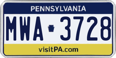PA license plate MWA3728