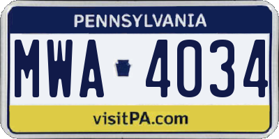PA license plate MWA4034