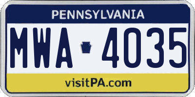 PA license plate MWA4035