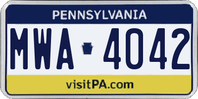 PA license plate MWA4042