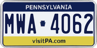 PA license plate MWA4062