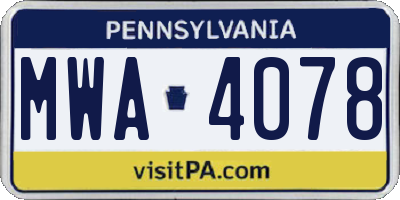 PA license plate MWA4078