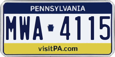 PA license plate MWA4115