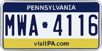 PA license plate MWA4116