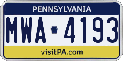 PA license plate MWA4193