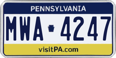 PA license plate MWA4247