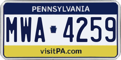 PA license plate MWA4259