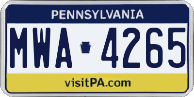 PA license plate MWA4265