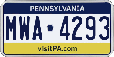 PA license plate MWA4293