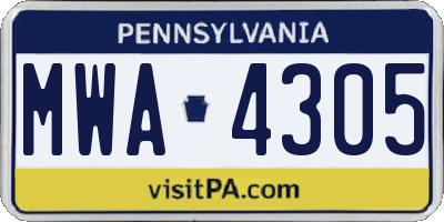 PA license plate MWA4305