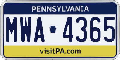 PA license plate MWA4365