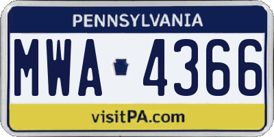 PA license plate MWA4366