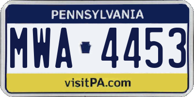 PA license plate MWA4453