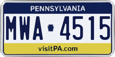 PA license plate MWA4515