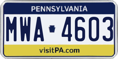 PA license plate MWA4603