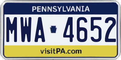 PA license plate MWA4652