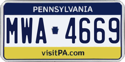 PA license plate MWA4669