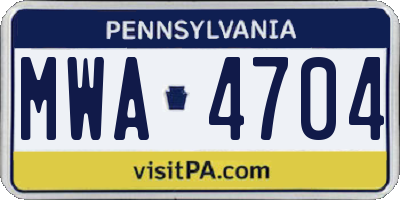 PA license plate MWA4704