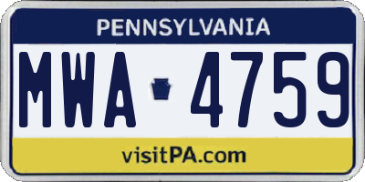 PA license plate MWA4759