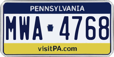 PA license plate MWA4768
