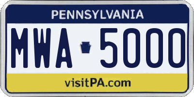 PA license plate MWA5000