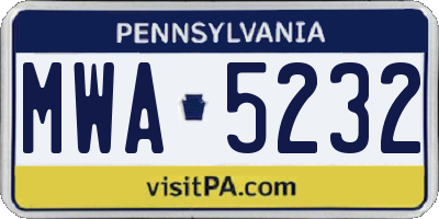 PA license plate MWA5232