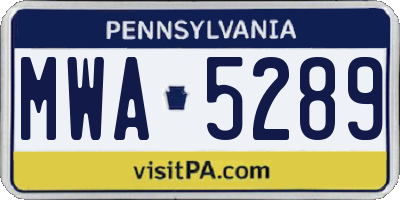 PA license plate MWA5289