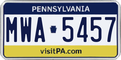 PA license plate MWA5457
