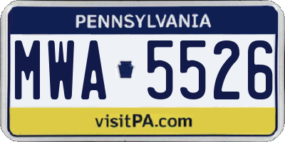 PA license plate MWA5526
