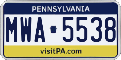 PA license plate MWA5538