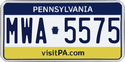 PA license plate MWA5575