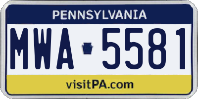 PA license plate MWA5581