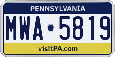 PA license plate MWA5819