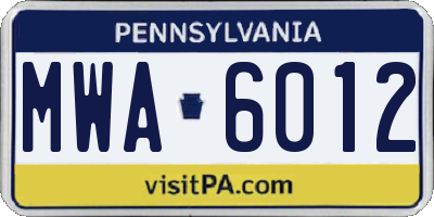 PA license plate MWA6012