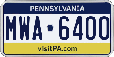 PA license plate MWA6400