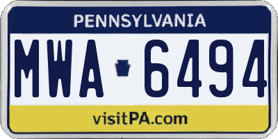 PA license plate MWA6494