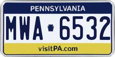 PA license plate MWA6532