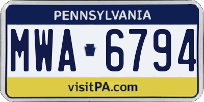 PA license plate MWA6794