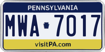 PA license plate MWA7017