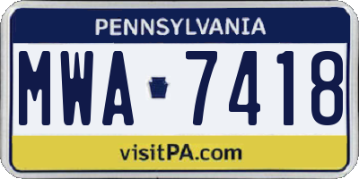 PA license plate MWA7418